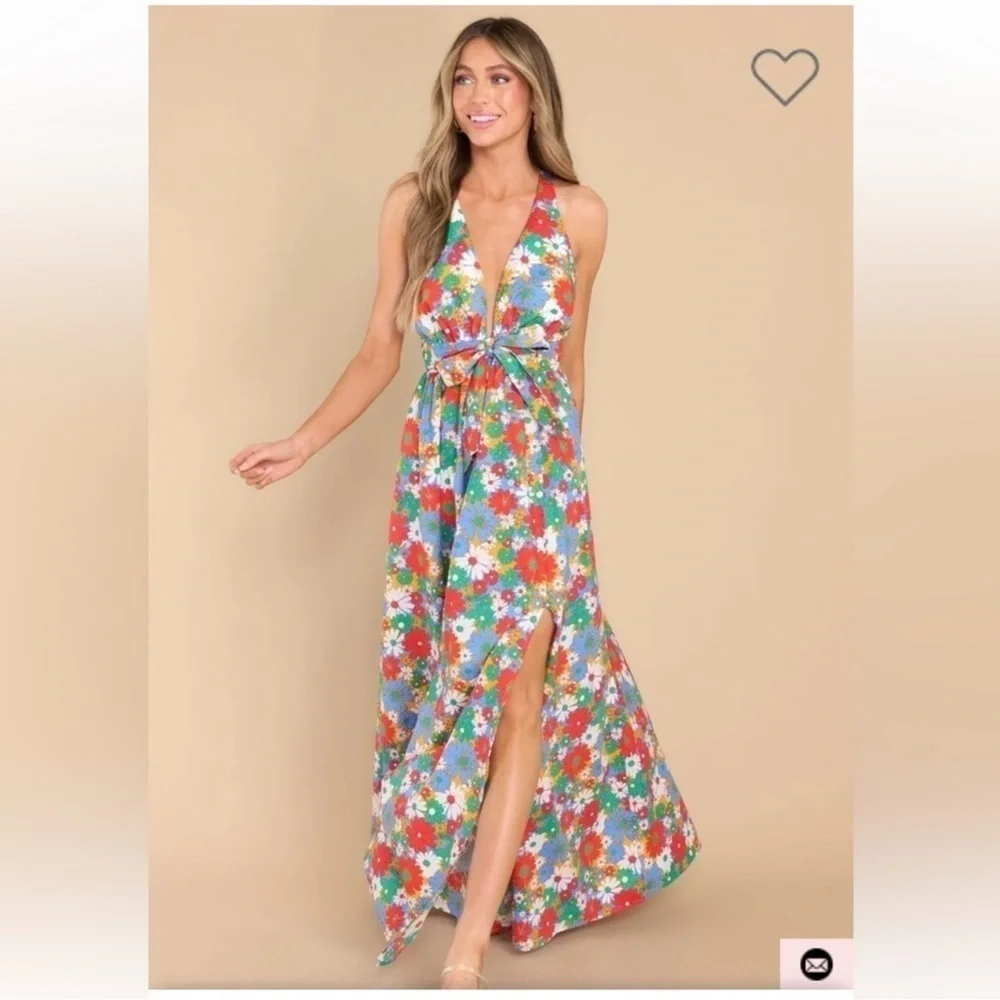 NWT Aakaa Red Dress Aakaa Multi Floral Maxi Dress